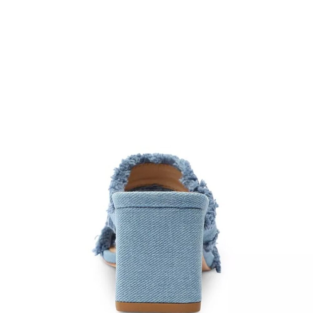 Amely Mid Block Denim Sandal with Frayed Straps | - Picture 6 of 12